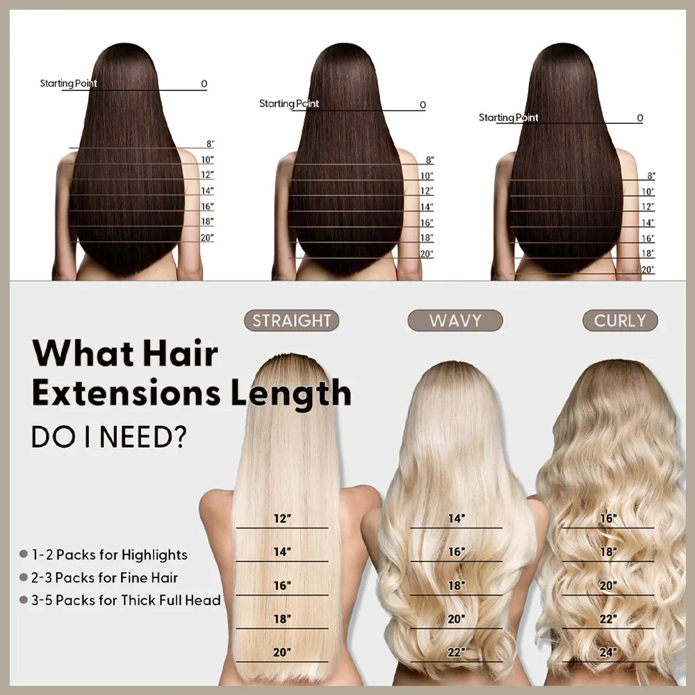 Coredew Seamless Injection Molded Hand-Woven Invisible Hair Extensions -- 100% Human Hair (10 pieces)