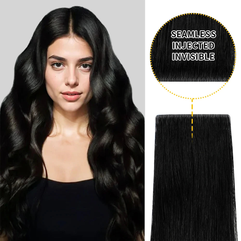 Coredew Seamless Injection Molded Hand-Woven Invisible Hair Extensions -- 100% Human Hair (10 pieces)